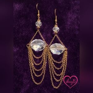 Gold and Iridescent Crystal Chain Earrings